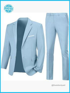Slim Fit Two Button Suit Set Modern Formal Wedding Prom Work Blazer Pants